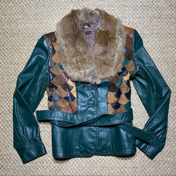 Vintage Jackets & Blazers - VINTAGE 70s Leather & Suede Patchwork Fur Jacket
